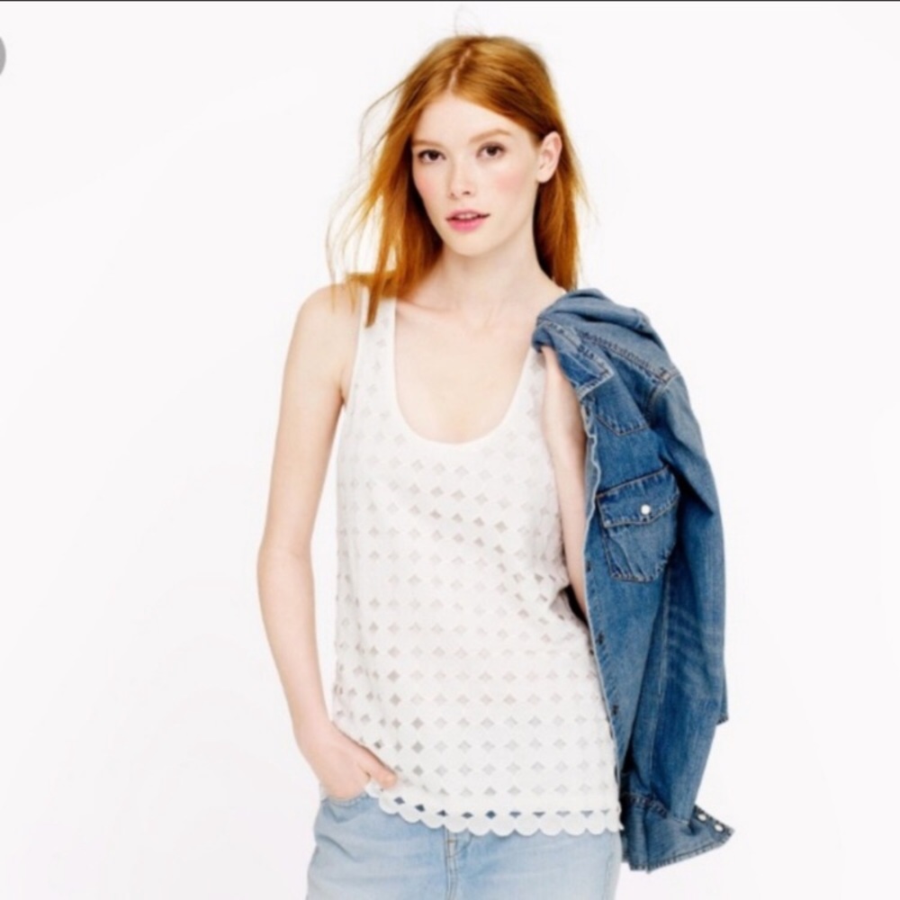 J. Crew Factory | Tiered Dot Tank Top White XS